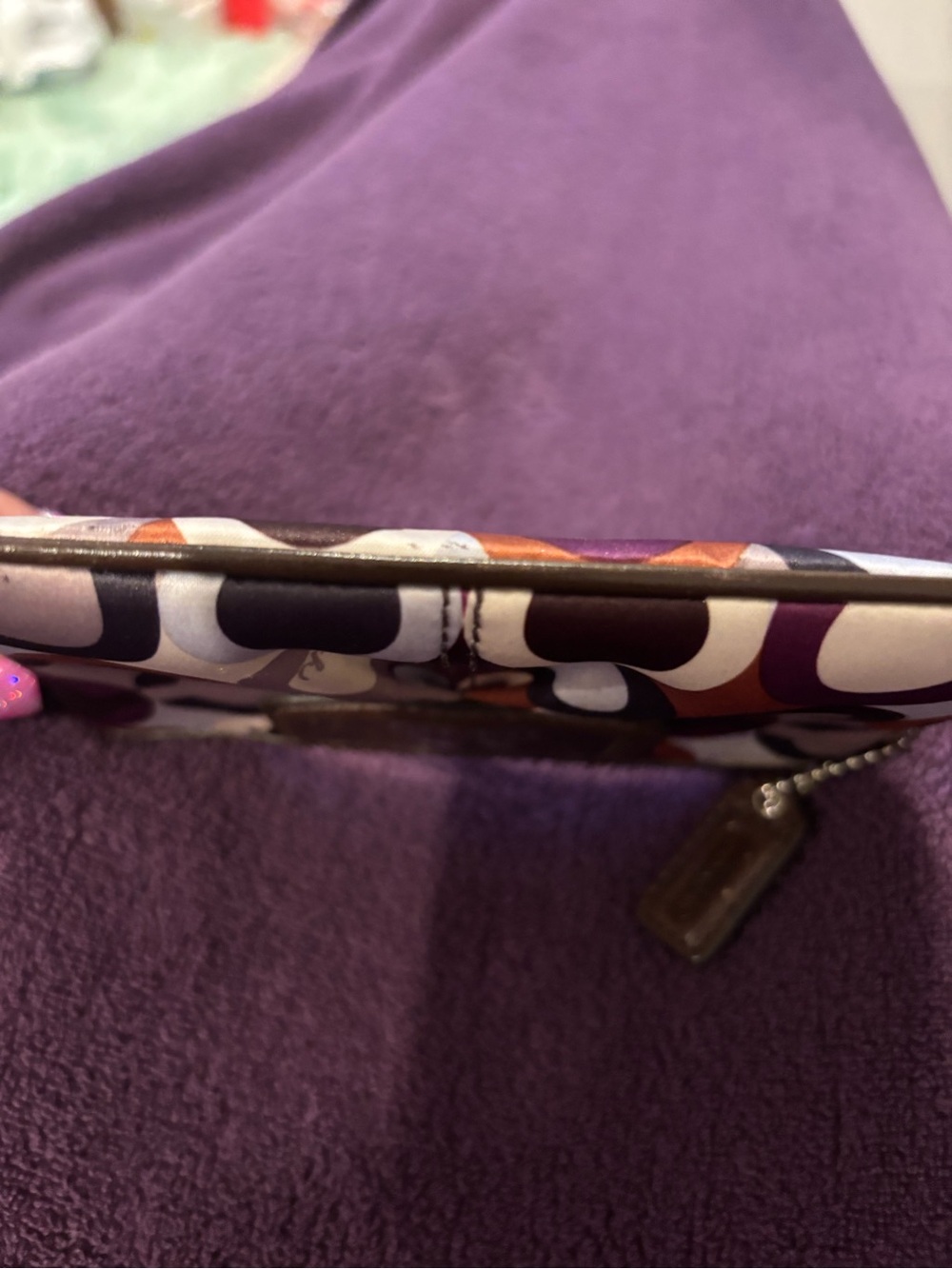 Coach Multicolor Circle-Print Wristlet in Purple, Orange and Brown - Picture 3 of 11